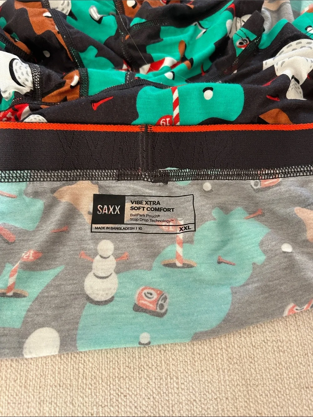 SAXX Vibe Xtra Soft 19th Hole Holiday 6” Boxer Brief, Size XXL, New open package